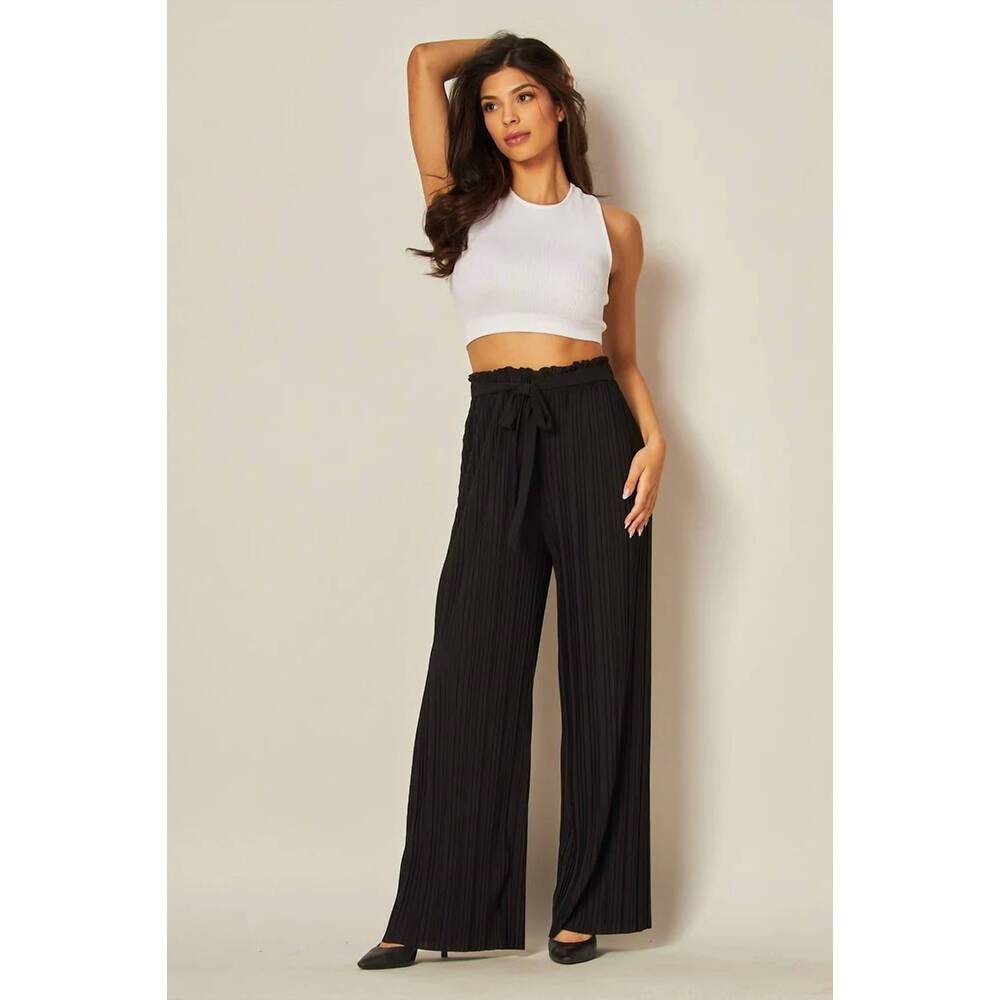 NEW LOVE POEM tie front pleated pant - plus in black